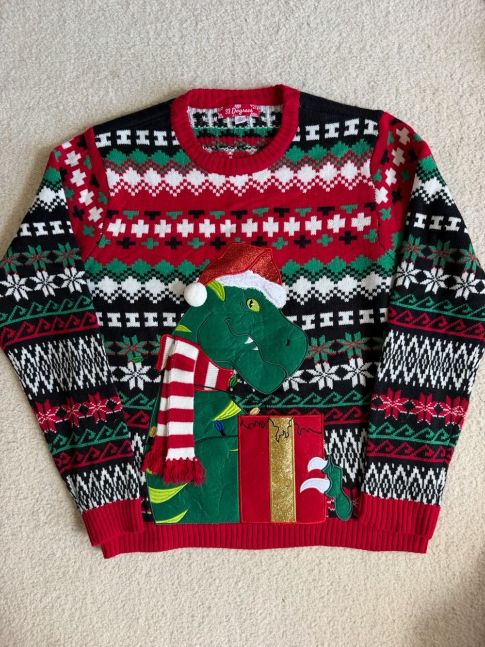 T-Rex Dinosaur Christmas Sweater Ugly Xmas Drink Holder XL
